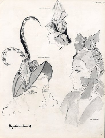 Illustration de mode, Femmes aux Chapeaux, « La Femme Chic», 1948