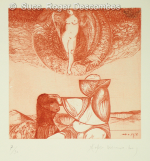 Roger Descombes, L'Apparition, 1973 - gravure technique mixte