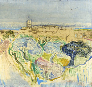 Village en Provence, huile sur massonite, vers 1971