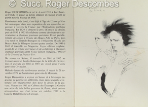 Dessin à la plume sur carte d'invitation Peintres suisses de Vallonton à Erni, 1984