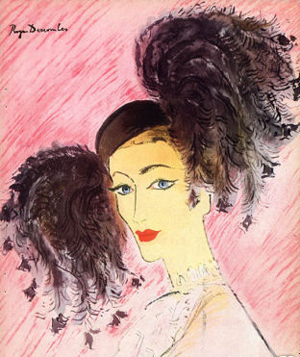 Illustration de magazine Haute Couture 1947, d'aprés un dessin à l'aquarelle original.